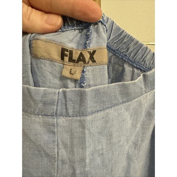 FLAX 100% Linen Lagenlook Wide Leg Elastic Pull On Waist Pants Size Large Blue - Picture 2 of 5